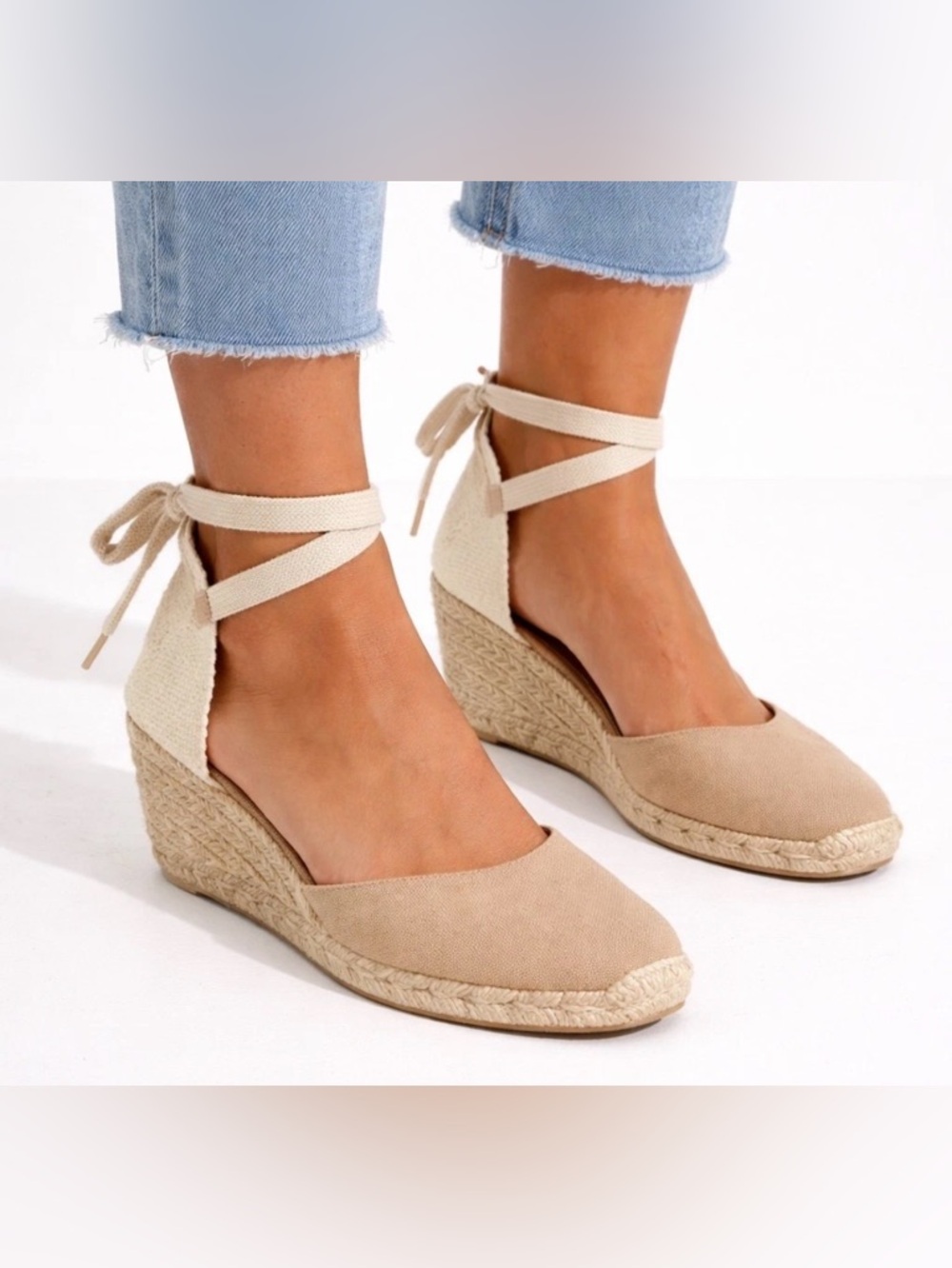 Castaner Carina Espadrille Wedges Sandals Ankle Wrap Tie Sand Size 37